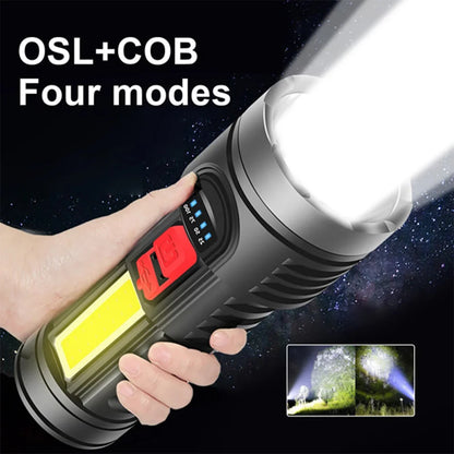 USB Rechargeable LED Flashlight 4-Modes Camping Hiking Torch Work Light