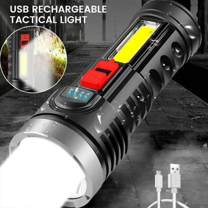 USB Rechargeable LED Flashlight 4-Modes Camping Hiking Torch Work Light